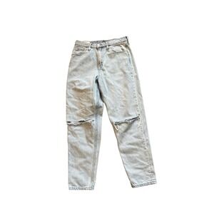 GAP High‎ Rise Mom Jeans Women's Size 8/29 Light Wash Distressed Knees Denim